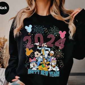 Cute Mickey And Friends Happy New Year 2024 Sweatshirt, Disney Balloon Family Shirt, New Year Crew shirt