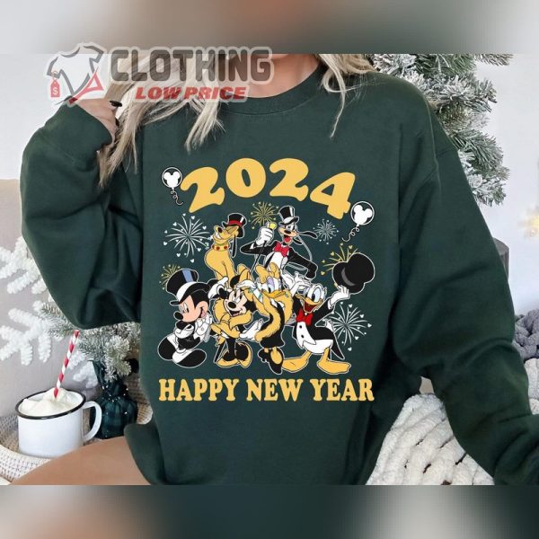 Cute Mickey And Friends Happy New Year Fireworks 2024 Shirt, Disney New Year’S Eve Family Matching T- Shirt