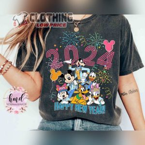 Cute Mickey And Friends Happy New Year Fireworks 2024 T- Shirt, Disney Balloon Family Tee, New Year Crew Shirt