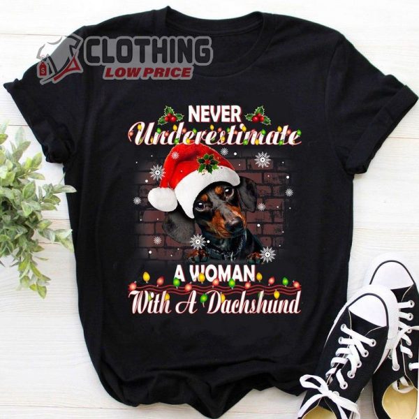 Dachshund T-Shirt, Dachshund Christmas Shirt, Never Underestimate An Old Woman With A Dachshund Christmas