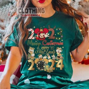 Disney Merry Christmas 2023 And Happy New Year 2024 Shirt, Mickey And Friends New Year’S Eve Party 2024, Disney Family Christmas Merch