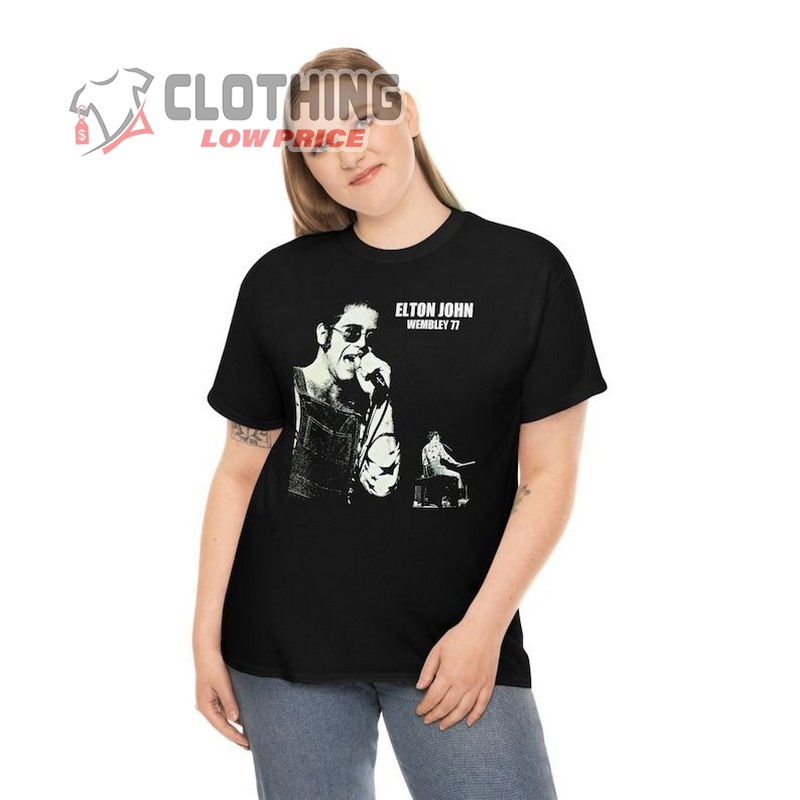 Elton John Wembley 77 Band Poster Album T Shirt, Hard Rock Vintage Cotton Tee