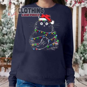 Fluffy Cats With Santa Hat Lights Christmas Sweatshirt, Cute Christmas Gifts Fluffy Cats Jumper, Christmas Sweatshirt Family Presents