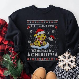 Funny Chuuu Quotes T-Shirt, Cute Santa Mouse In Ugly Christmas Sweater, Cartoon Characters Sweatshirt For Holiday