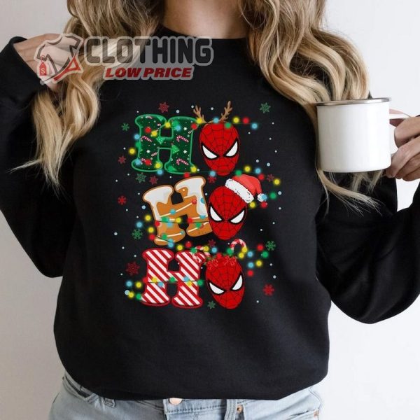 Funny Santa Spider Man Ho Ho Ho Christmas Lights Shirt, Superhero Xmas Tee, Disneyland Holiday Vacation Gift