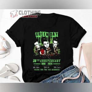 Green Day Rock Band The Saviors 2024 Tour Merch Green Day 38th Anniversary 1986 2024 Thank You For The Memories Signatures T Shirt