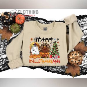 Happy Hallothanksmas Shirt Merry Christmas Sw3