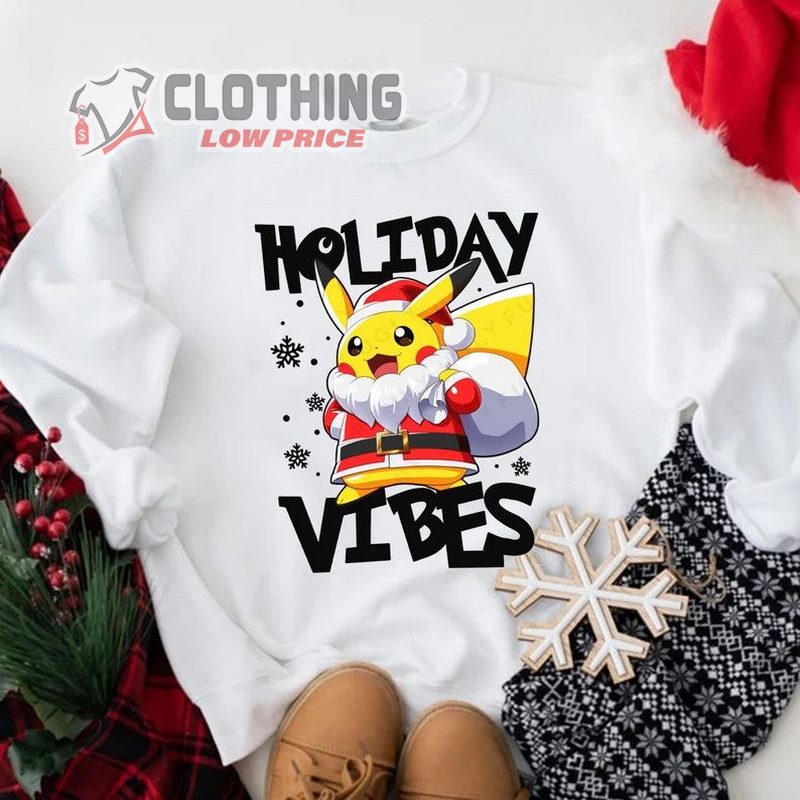 Holiday Vibes Quotes Matching Pajamas T-Shirt, Santa Mouse In Winter Ugly Christmas Shirt