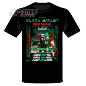 Iron Maiden 2024 Anniversary Merch, Blaze Bayley 2024 Irish Tour Schedule T-Shirt