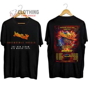 Judas Priest Invincible Shield The New Album Merch Judas Priest Tour 2024 With Saxon And Uriah Heep Shirt Judas Priest Tour 2024 Setlist T Shirt