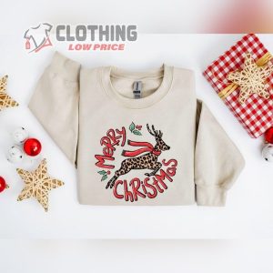 Leopard Reindeer Christmas Sweatshirt, Xmas Shirt, Peeping Reindeer Shirt, Merry Christmas Merch