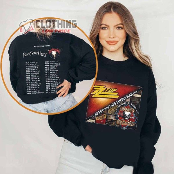 Lynyrd Skynyrd ZZ Top The Sharp Dressed Simple Man Tour Merch, Sharp Dressed Simple Man Us Tour Shirt, Lynyrd Skynyrd And ZZ Top Tour 2024 With Black Stone Chery Hoodie T-Shirt