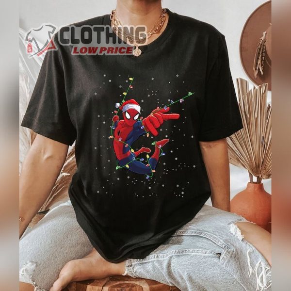 Marvel Spider Man Christmas Lights T- Shirt, Spider Man Marvel Avengers Christmas Shirt, Disneyland Trip Tee, Marvel Christmas Family Merch