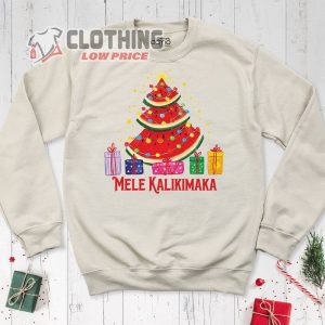 Mele Kalikimaka Watermelon Christmas Tree Sweatshirt, Christmas Lights Tropical Long Sleeve Shirt, Holiday Shirt