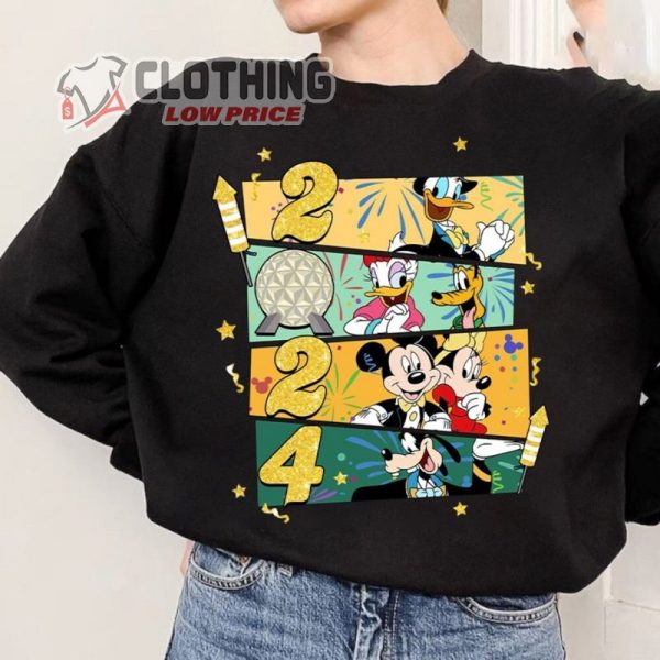 Mickey And Friends Disney Happy New Year 2024 Shirt, Disneyland New Year’S Eve Party 2024 Merch, Disney New Year Shirt