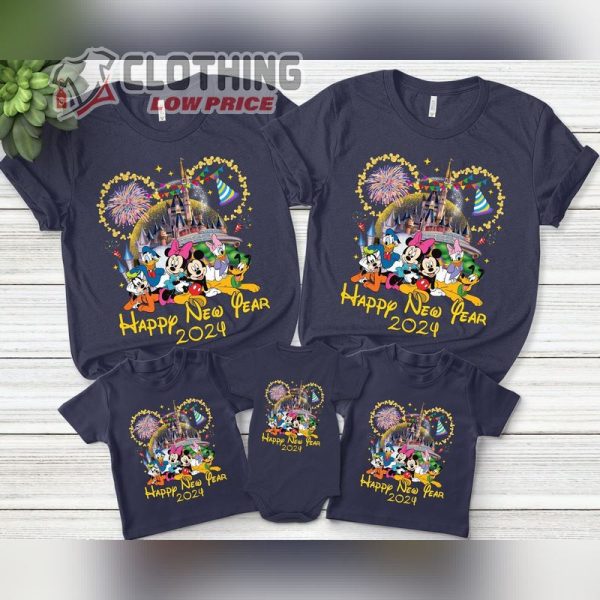 Mickey And Friends Happy New Year 2024 Tee, 2024 New Year Party Tee, Magic Kingdom New Year Shirt, Christmas Gift