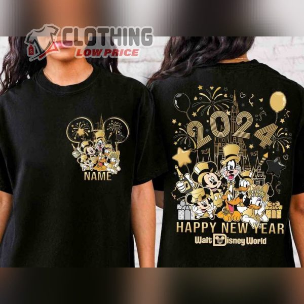 Personalized 2 Sided Mickey And Friends Happy New Year 2024 Shirt, Disneyland New Year’S Eve Shirt, Disney Family Shirt