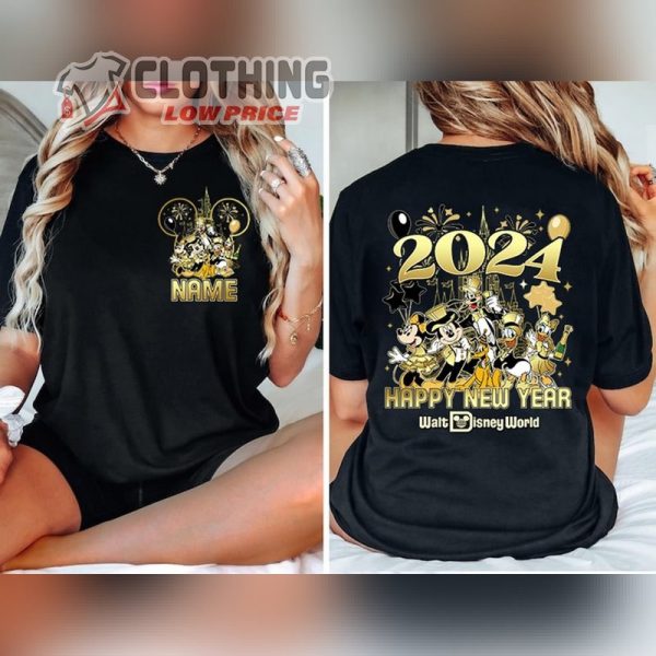 Personalized 2 Sided Mickey And Friends Happy New Year 2024 Shirt, Disneyland New Year’S Eve Shirt, Disney New Year Shirt