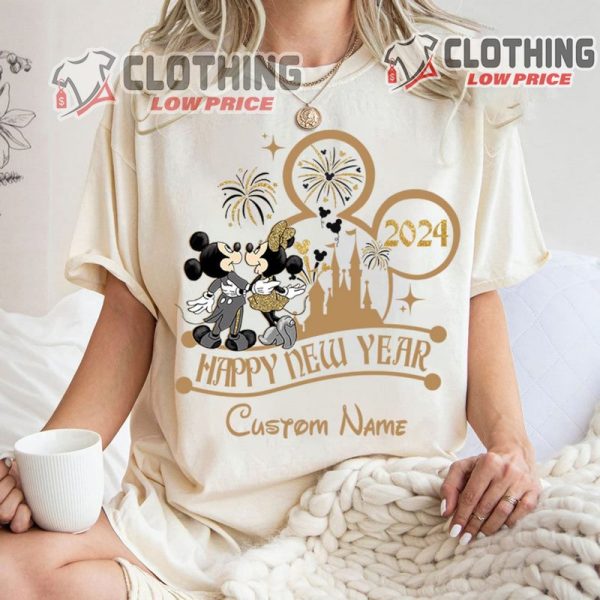 Personalized Mickey Minnie Happy New Year 2024 Shirt, Disney New Year Shirt Merch, Christmas Gift, Magic Kingdom Shirt, New Year Trip Tees