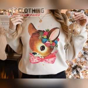 Retro Reindeer Pink Christmas Sweatshirt, Retro Christmas Shirt, Christmas Outfit Merch