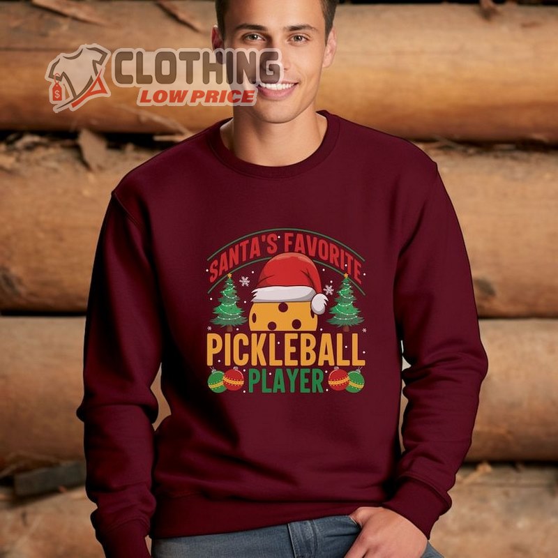 Santa Favorite Shirt Pickeleball Player, Dad'S Christmas Tree Santa's Hat Pickleball Knitwear,  Christmas Term Women Sweater