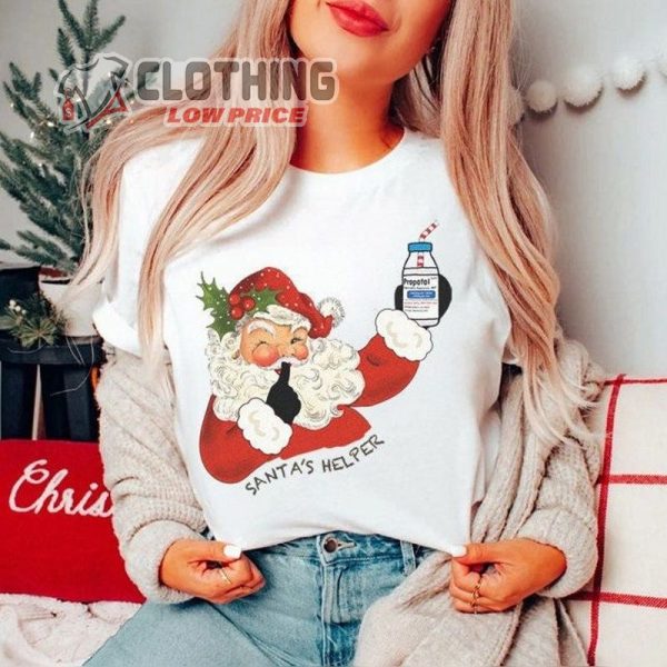 Santa’S Helper Christmas Icu Nurse Crna T- Shirt,  Funny Propofol Rn Pharmacist Pharmacy Tech Shirt Anesthesia T- Shirt, Xmas Anesthetist Gift