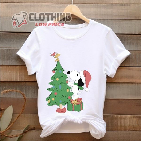 Snoopy And Woodstock Christmas Tree Sweatshirt, Christmas Cartoon Dog Sweatshirt, Christmas Gift