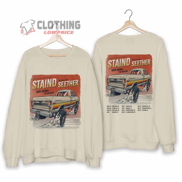 Staind And Seether Tour 2024 Merch, Staind Fan Club Sweatshirt, Staind The Tailgate Tour 2024 With Seether, Asonia, Tim Montana T-Shirt