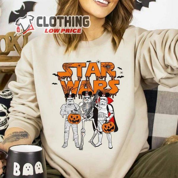 Star Wars Stormtrooper Skeleton Costume Mickey Ears Shirt, Comfort Colors Funny Star Wars Halloween Hoodie Sweatshirt