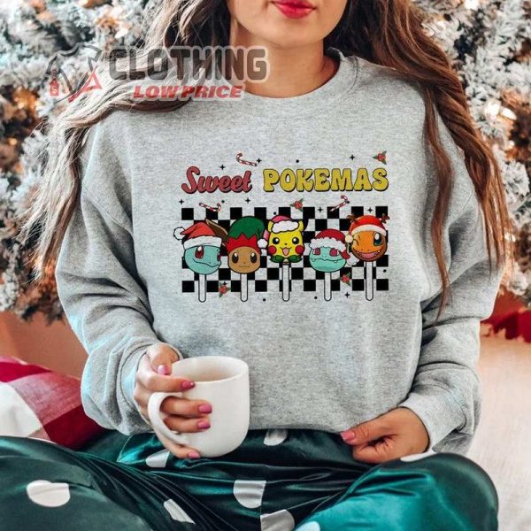 Sweet Pokemas Christmas Candy Pkm Anime Png, Christmas Pikachu Sublimation Shirt