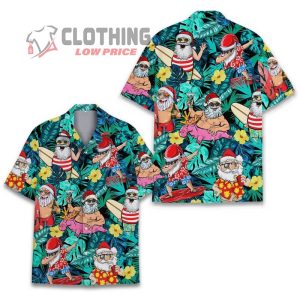 Tropical Santa Aloha Hawaiian Shirt, Summer Beach Shirt, 3D Hawaiian Aloha Shirt