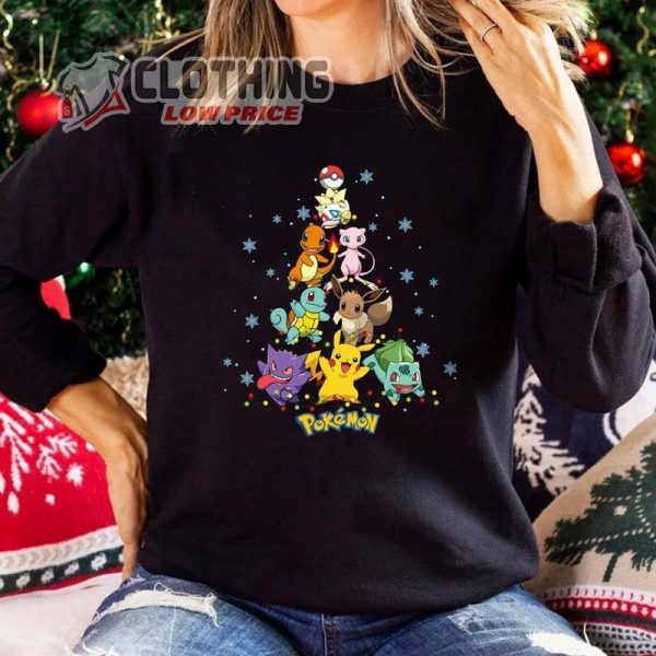 Vintage Christmas Pikachu Tee, Pkm Anime Pine Tree Shirt, Merry Christmas Shirt