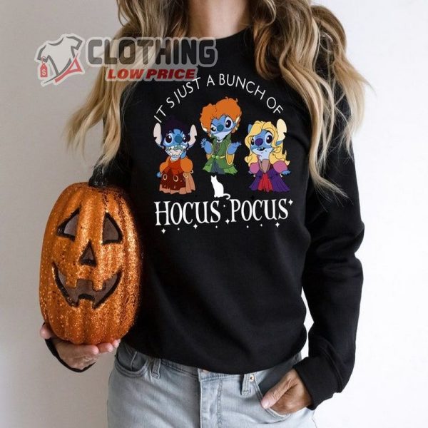 Vintage Disney Stitch It’S Just A Bunch Of Hocus Pocus Halloween Sweatshirt, Disney Stitch Hocus Pocus Hoodie, Disney Stitch Halloween Shirt