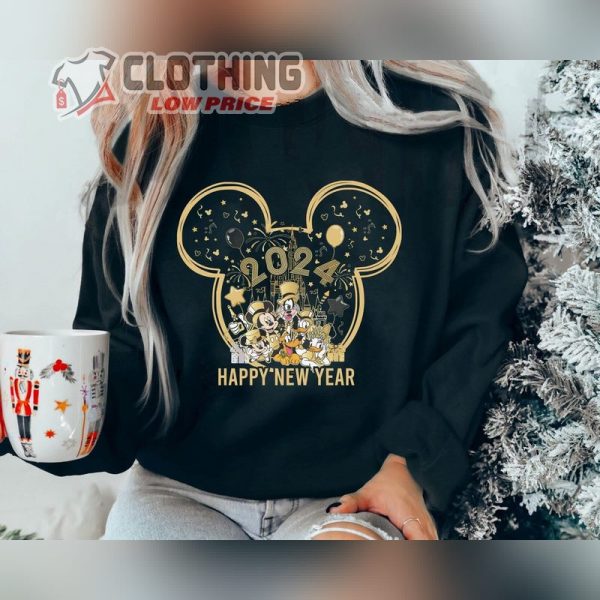 Vintage Mickey And Friends Happy New Year 2024 Shirt, Disney New Year’S Eve Party T- Shirt, Disney Family New Year 2024 Sweatshirt