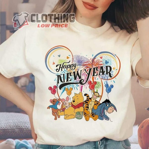 Vintage Winnie The Pooh Happy New Year 2024 Shirt, Disney New Year’S Eve Party Matching, Disney Family New Year 2024 Merch