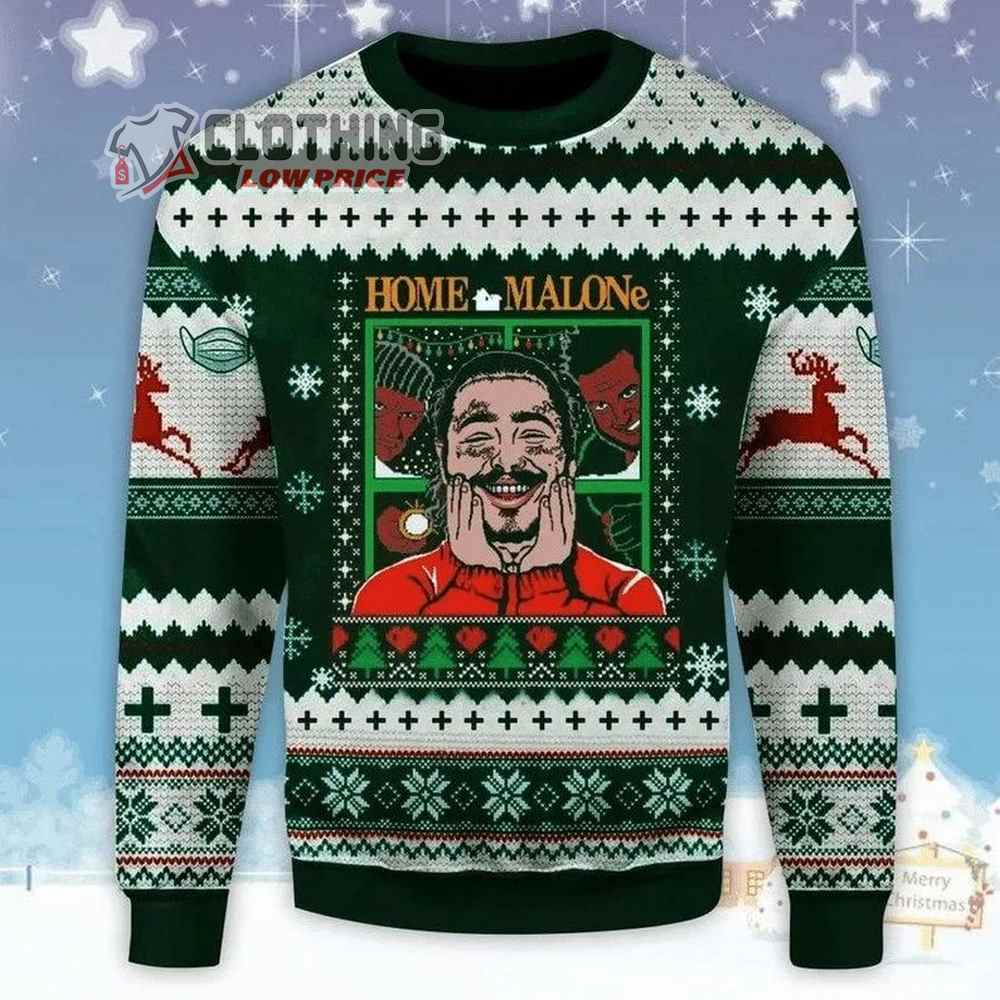 Home Alone Sweater For Family Xmas Gift, Home Malone Ugly Christmas Sweater, Post Malone Christmas Sweatshirt