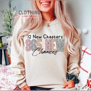 12 New Chapters 365 New Chances Shirt, Simple New Year T-Shirt, New Years Tee, Glitter Faux Sequins 2024 New Year Gift