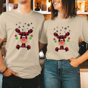 Buffalo Plaid Peeping Moose Reindeer Christmas T Shirt 3