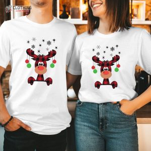 Buffalo Plaid Peeping Moose Reindeer Christmas T Shirt 4