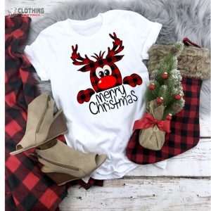 Buffalo Plaid Reindeer Shirt Peeping Reindeer, Merry Christmas Shirt