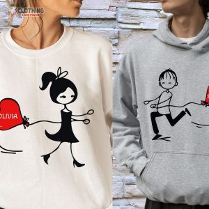 Couple Bloon Heart Valentine Shirts, Line Illustration Valentines Day Couple Sweatshirt