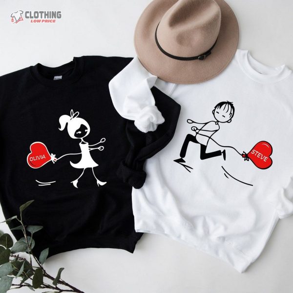 Couple Bloon Heart Valentine Shirts, Line Illustration Valentines Day Couple Sweatshirt