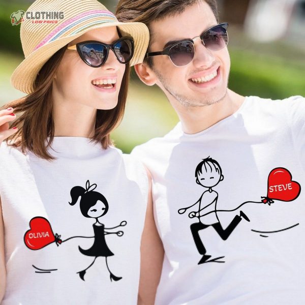 Couple Bloon Heart Valentine Shirts, Line Illustration Valentines Day Couple Sweatshirt