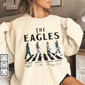 Eagles Walking Abbey Road Signatures Football Shirt, Nick Sirianni, Jalen Hurts