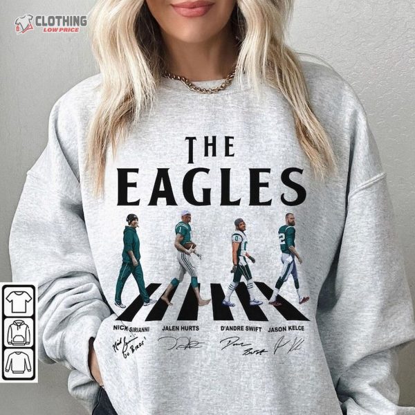 Eagles Walking Abbey Road Signatures Football Shirt, Nick Sirianni, Jalen Hurts