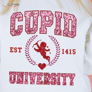 Faux Sequin Cupid University, Valentines Day T Shirt