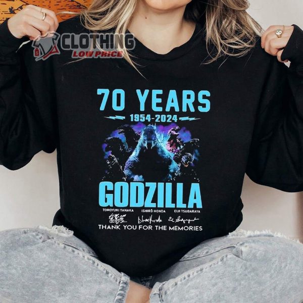 Godzilla 70 Years 1954-2024 Thank You For The Memories Signatures T-Shirt