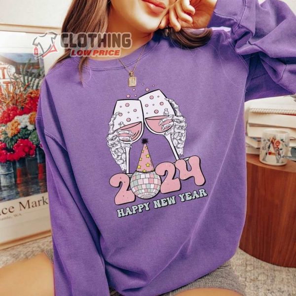 Happy New Year 2024 Trending Merch, New Year Crewneck, Christmas Sweater, Retro Winter Shirt, Vintage Sweatshirt, Christmas Tree Tee Gift