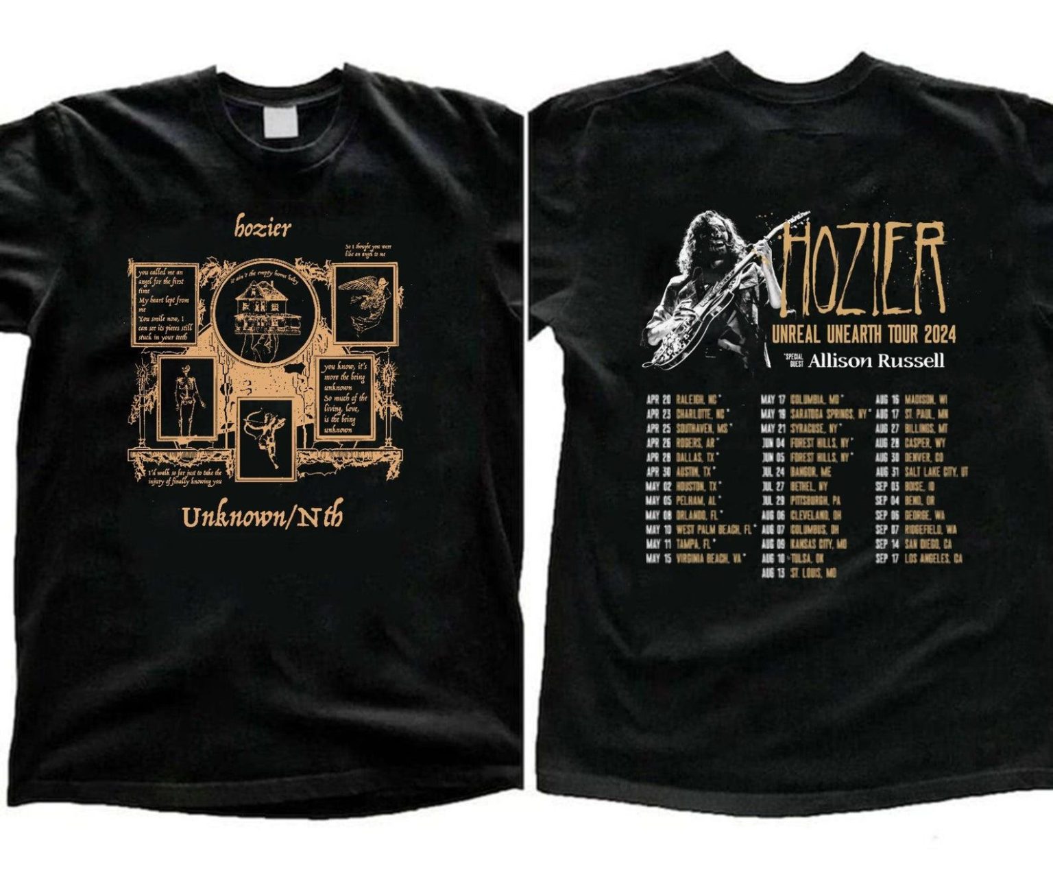Hozier Unreal Unearth World Tour 2024 T Shirt, Hozier Tour 2024