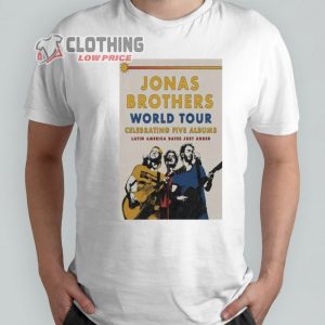 Jonas Brother World Tour 2024 Merch, Jonas Brother Celebrating Five Albums Latin America Poste T-Shirt